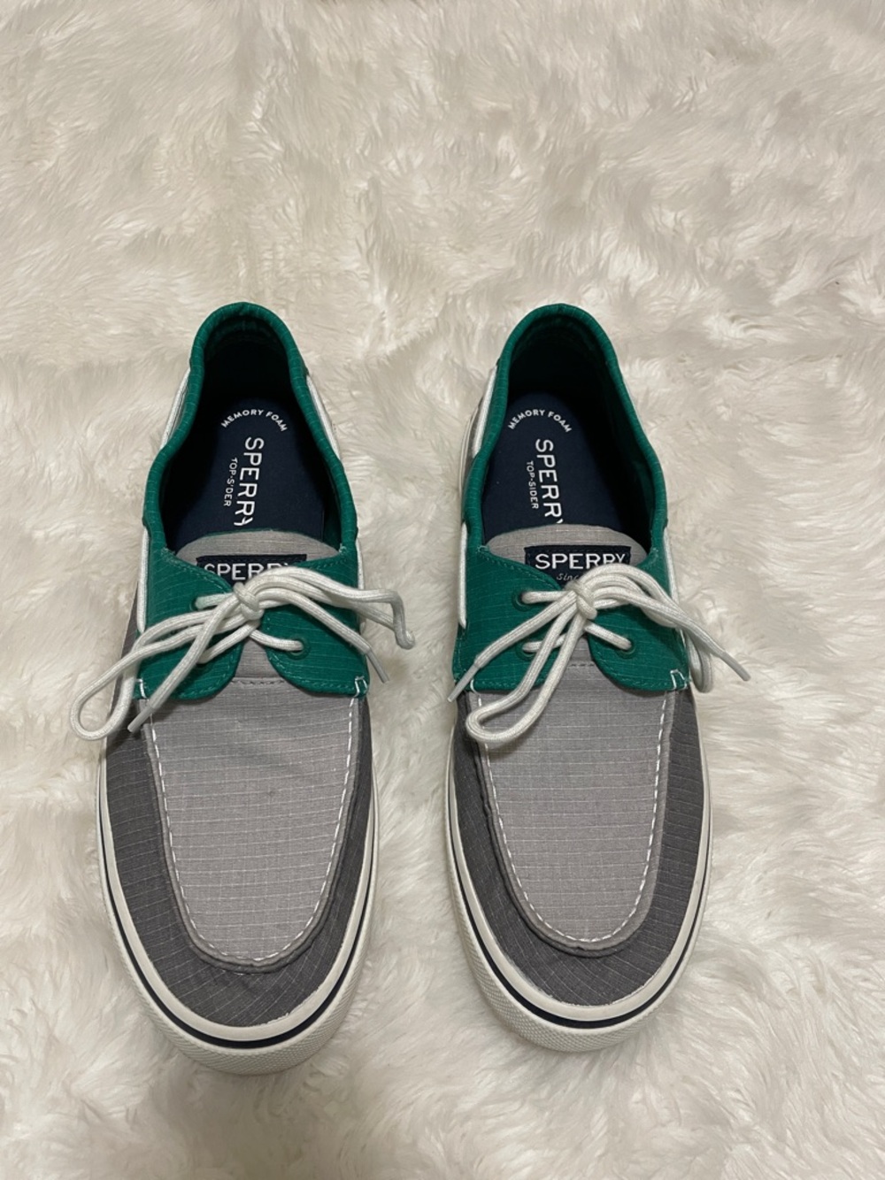 Sperry Halyard Green and Gray Canvas Boat Shoes 11.5